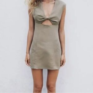 Zara linen green taupe dresss